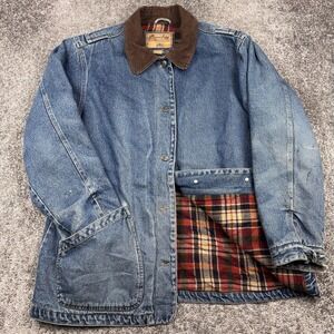 VTG River Edge Denim Chore Jacket Women's 1X Corduroy Collar Blanket Lined